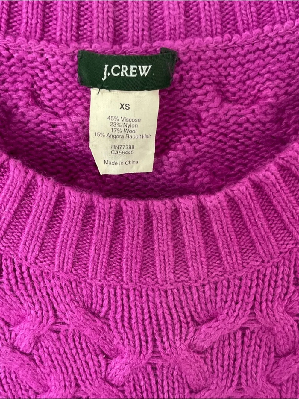 J. Crew Cable-Knit Crewneck Sweater in Magenta